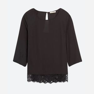 Black lace hem blouse.